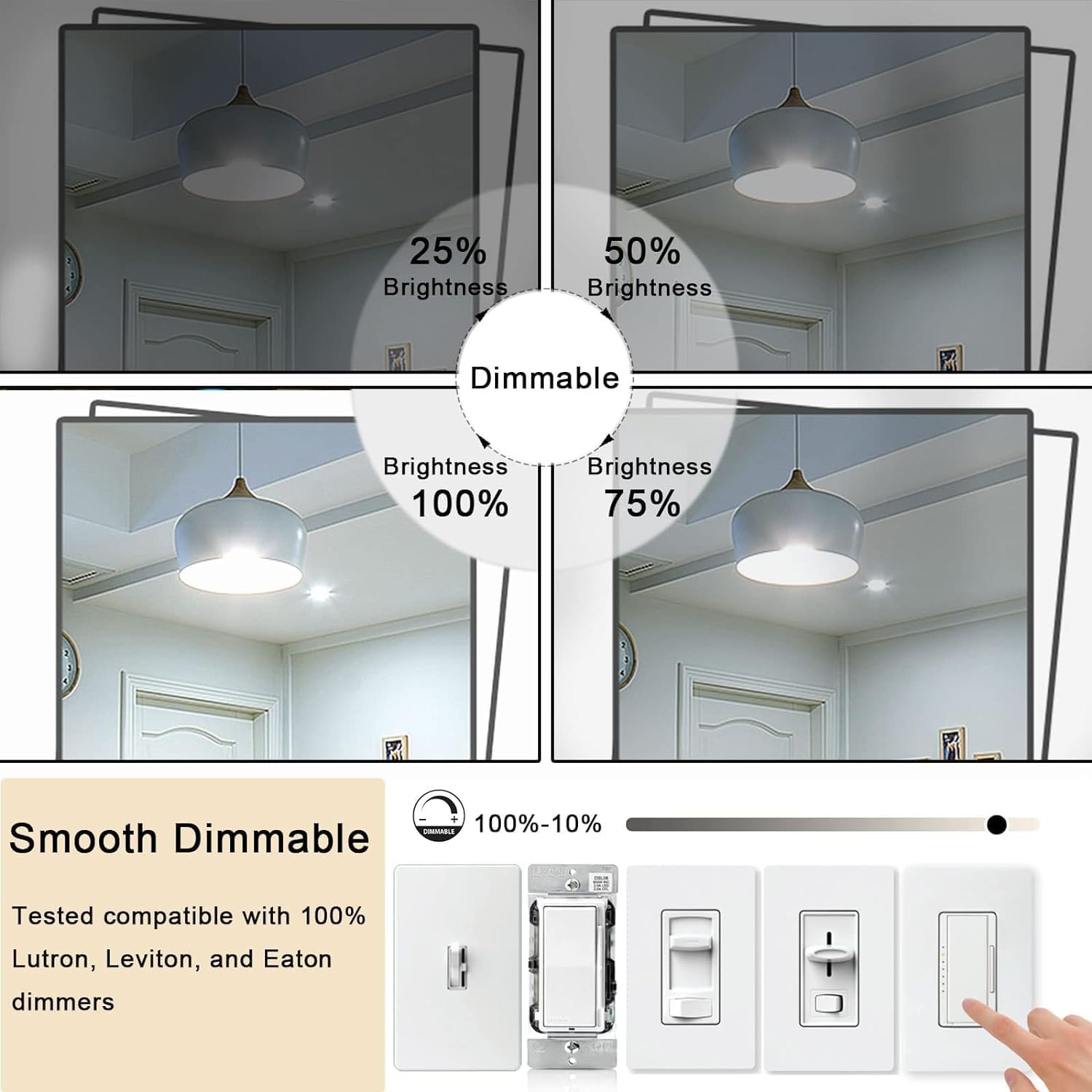 5 Inch Edison Bulb, 5000K Daylight White E26 Bulb 6W Dimmable, 800LM T10 T9 Clear Glass Tubular Light Bulbs, AC 120V Equal 80 Watt Bulbs for Chandelier Pendant Wall Light - 6Pack