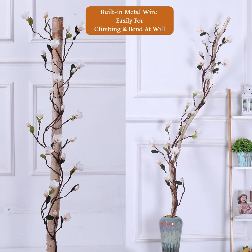 160cm/63inch Bendable Artificial Magnolia Flower Tree Branches Garland Orchid Door Hanging Floral Vines Wreath for Wedding Sign Arch Wall Backdrop Home Garden Mantel Decoration (White)