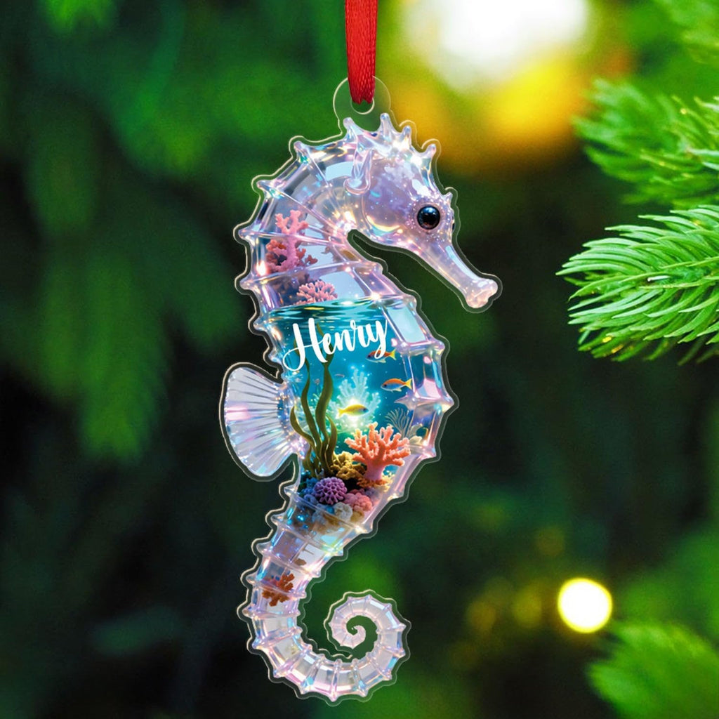 Personalized Seahorse Christmas Ornaments 2025, Animal Ocean Themed Ornament, Gift for Marine Life Lover Baby Friend, Customized Seahorses Underwater Shaped Ornaments, Seahorse Lover Keepsake