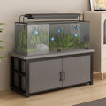 5-75 Gallon Aquarium Stands, 3 Tier Metal Frame Fish Tank Stand with Cabinet Storage, Reptile Tank Stand for Home Living Room Bedroom Office, 2200LBS Capacity (black+gray, L39.4″*W19.7″*H23.6″)
