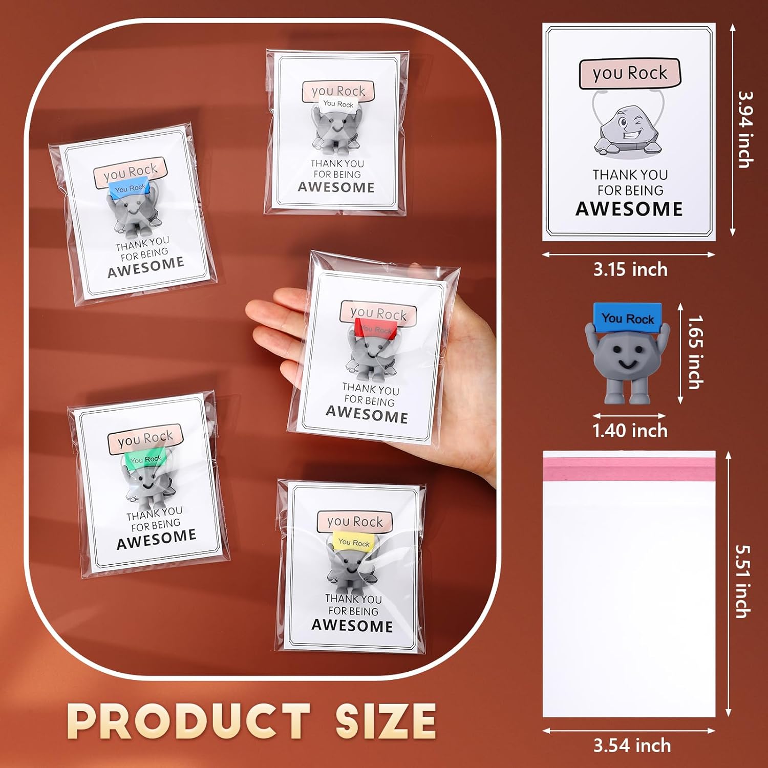 Gejoy 150 Pcs You Rock Gifts Set Include 50 Mini Rubber Rock 50 Motivational Card 50 Package Bag Positive Inspirational Gifts for Being Awesome Employee Coworker Staff Teacher Team Friends