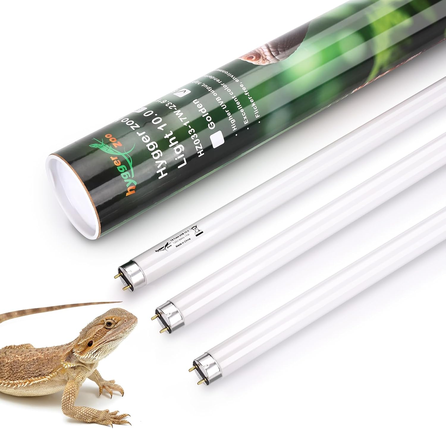 3-Pack UVB Reptile Light 10.0 Bulb 17W T8 Fluorescent Desert Lamp UVA for Bearded Dragon Tortoise Reptile & Amphibian