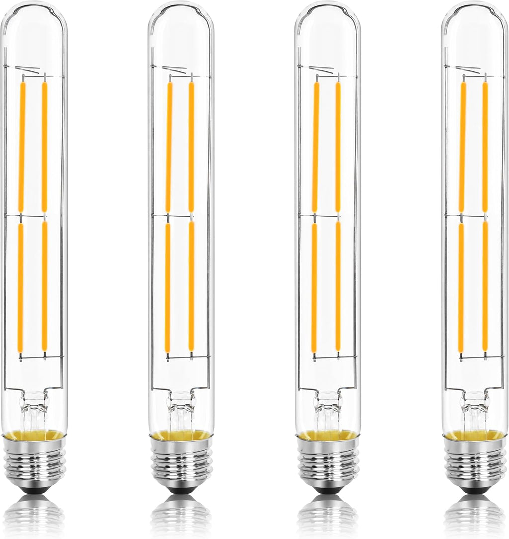 8.9IN LED Light Bulbs E26 Base, 6W 800LM 2700K Soft White T10 T9 Vintage Edison Bulbs Dimmable, AC 120V Equal 80 Watt Clear Glass Long Tubular Filament Bulb, UL Listed - 4Pack