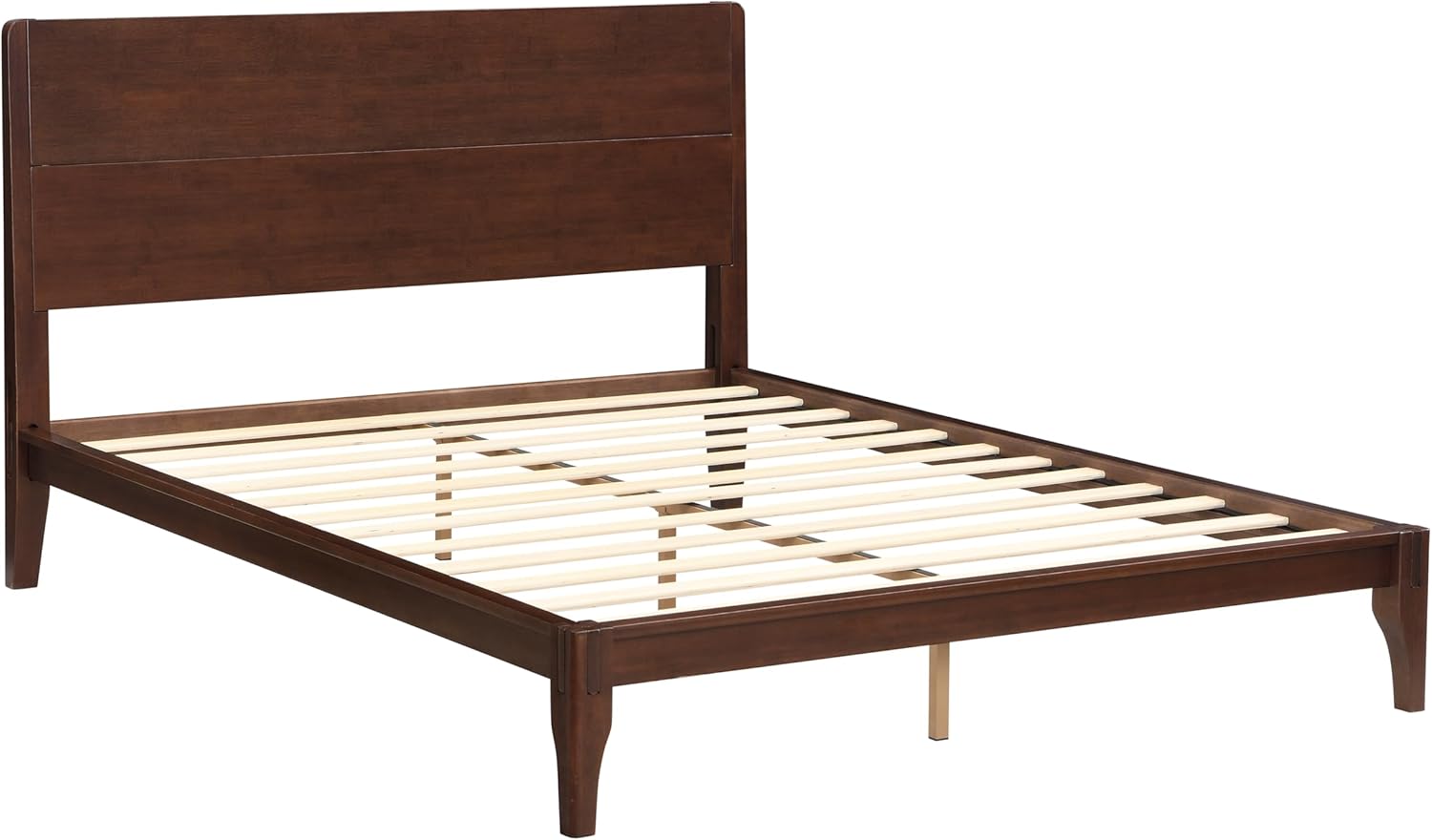 Merax Mid Century Bed Frame Full with Headboard, Bamboo Wood Full Platform Bed Frame with Wood Slat, Heavy Duty Steel Center Beam for Support, Under Bed Storage, No Box Spring Needed, Chocolate