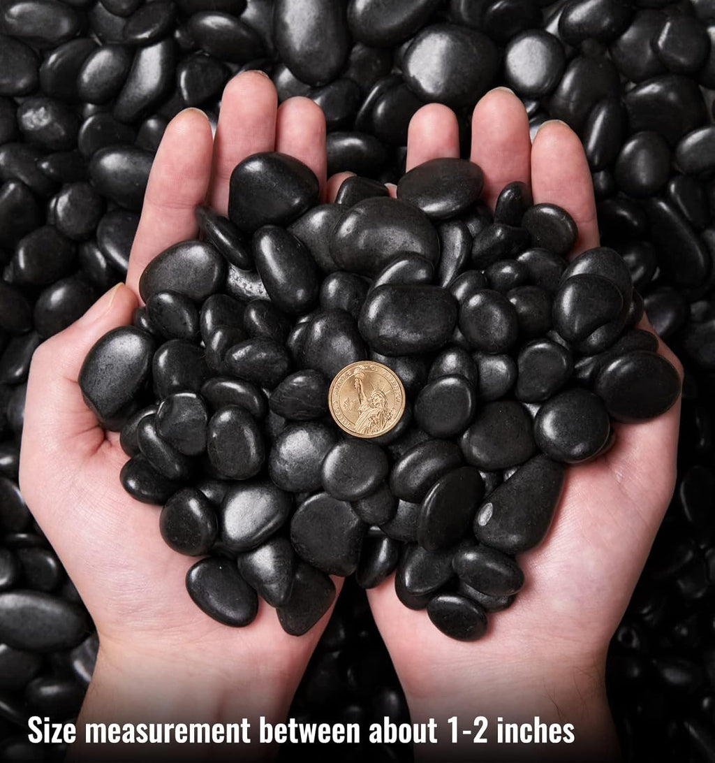 NUPICK 10 Pound River Rocks, 1-2 Inches Polished Pebbles for Plants, Fish Tank, Clear Vase and More, Natural Black Stones