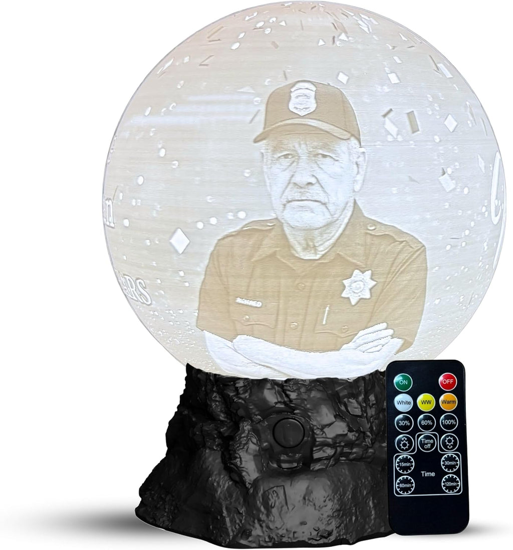 Personalized Retirement Moon Lamp with Custom Photo & Text | 3D Printed LED Night Light | Police, Military, Veteran, Teacher, Nurse Retirement Gift | Custom Farewell Keepsake for Men & Women