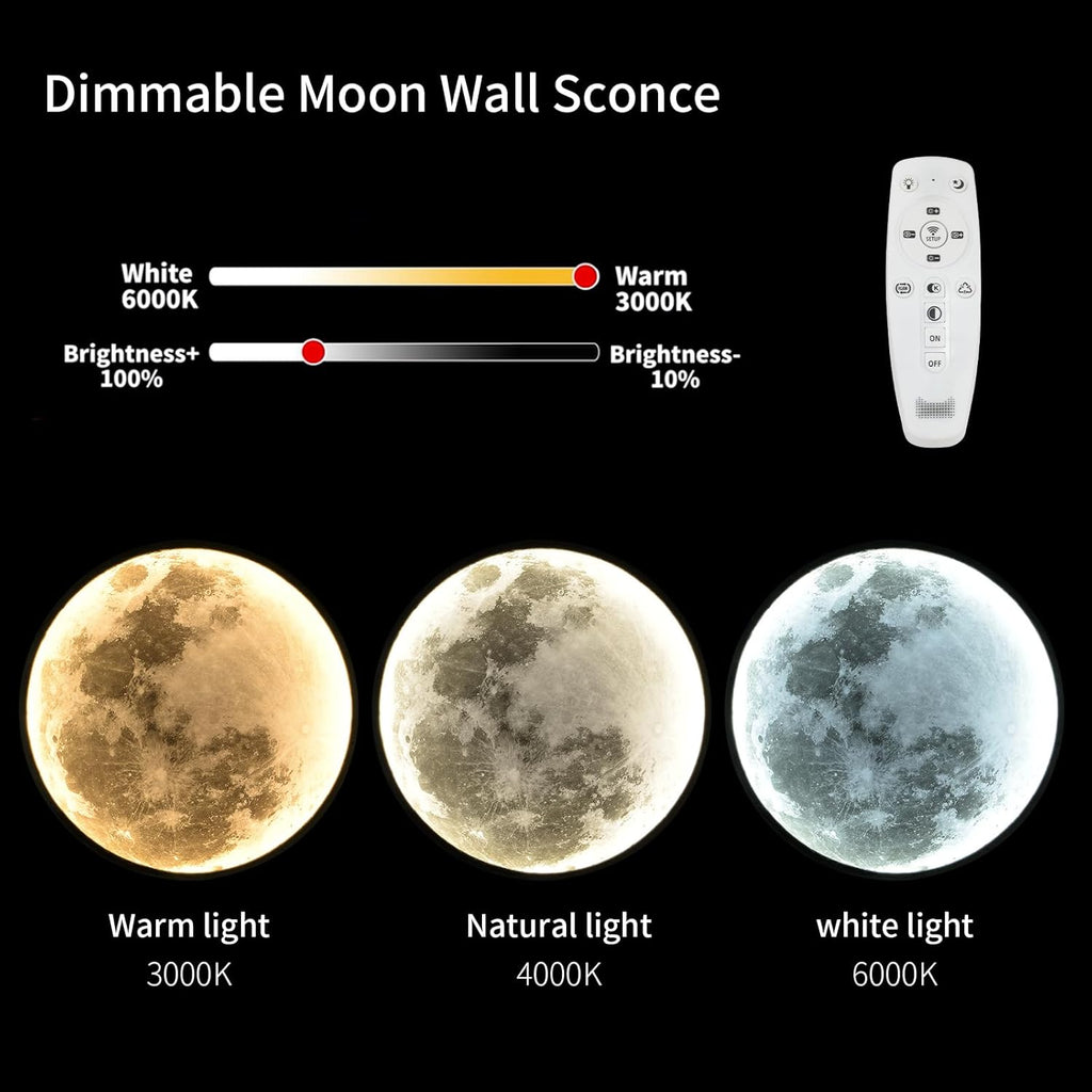QIYIMEILUX Large Moon Wall Sconce Plug in Modern LED Dimmable Wall Light with Remote Control 23.6 inch 31W Black Wall Lamp Indoor Wall Mounted Lighting Ceiling Light for Living Room Bedroom