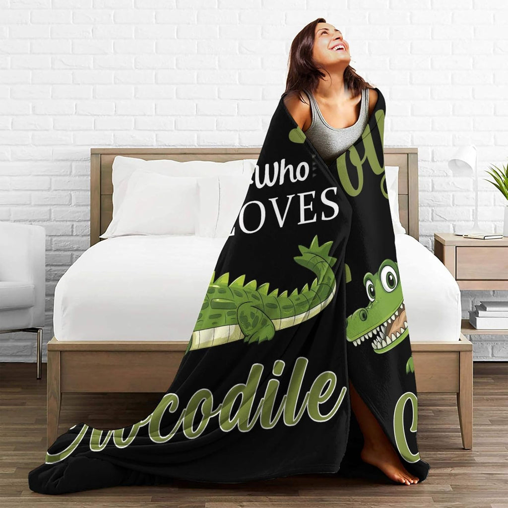 Just A Boy Who Loves Crocodile Throw Blanket Alligator Print Throw Blankets Gifts for Couch Sofa Bed Stuff Decor Soft Cozy Fleece Plush Warm Flannel Bedding for Lover 50"x60"
