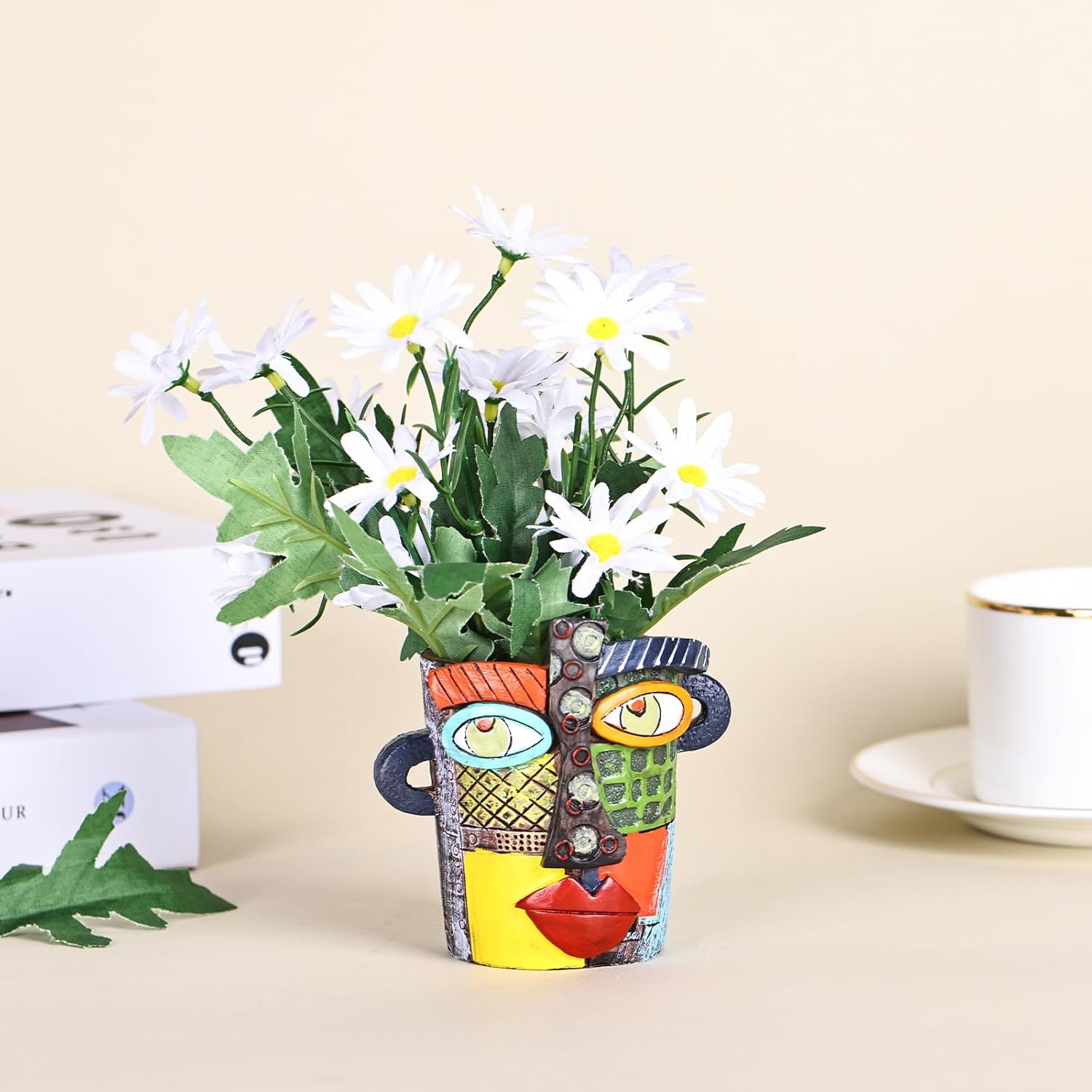 Mini Face Planters Pots Head, Abstract Colorful Graffiti Cute Mini Pots for Plants with Drainage, Ideal for Indoor Outdoor Unique Planters for Plants (Colored)