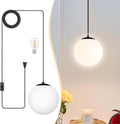KoKo&Yukina 8" Globe Pendant Light Black Plug in Pendant Light Adjustable Hanging Lights with Plug in Cord Matte Black Finished with Milk Glass Lampshade for Bedroom Kitchen Island（Bulb Included）