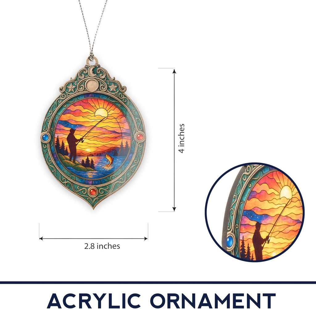 Fishing Ornament – Fisherman Decor – Bass Fishing Gift – Outdoor Cabin Ornament – Fisherman Card for Dad – Suncatcher Effect Stained Glass Window – Car Hanging