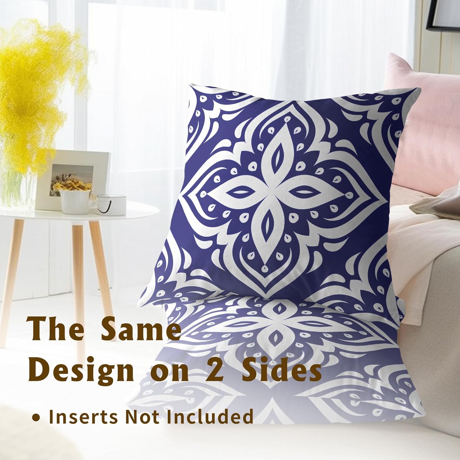 Navy Blue & White Floral Throw Pillowcases Set of 2 All-Season Soft Pillow Covers with Hidden Zipper,Durable for Sofa Bed Car Decor & Gift 18x18Inch