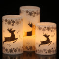 GenSwin Christmas Flameless LED Flickering Candles, Real Wax, Gold Deer, 3 Pack Pillar Fake Candles for Winter Indoor Fireplace Decor (D3' x H4'5'6')