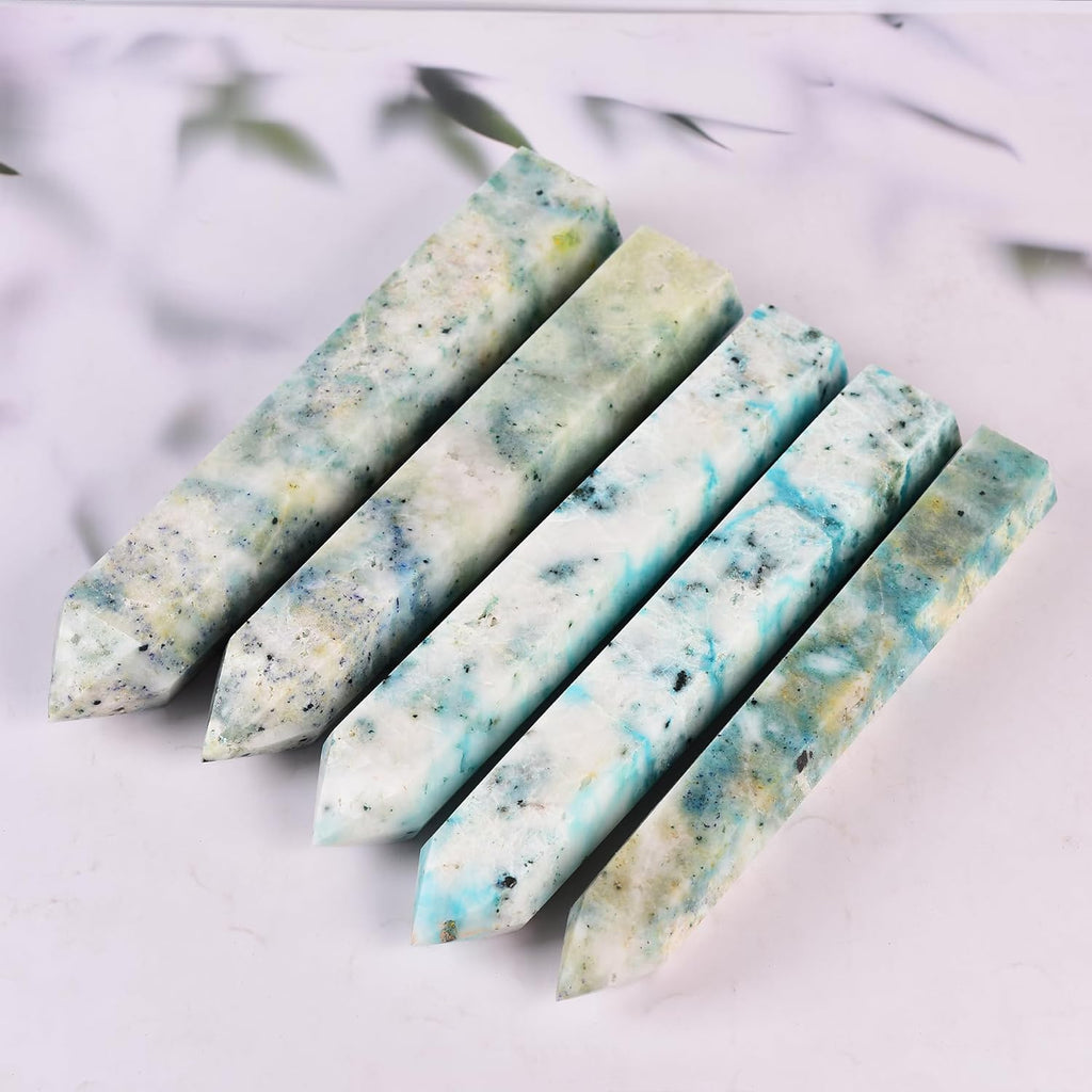 JIC Gem Natural Large Phoenix Pine Obelisk Quartz Crystal Wand Tower Point 6 Faceted Column Chrysocolla Crystal Healing Wand Reiki Decor 2.6-3.0 Lbs
