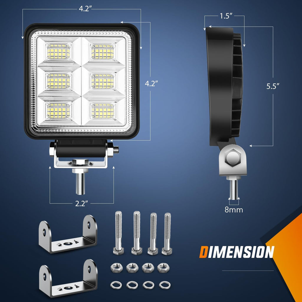 Nilight LED Tractor Lights LED Pods Square 2PCS 4 Inch 64LEDs Flood Bar Fog Driving Work Lighting for Truck Off Road Vehicles ATV UTV Boat