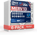 BNX TruFilter 10x10x1 Air Filter MERV 13 (6-Pack) - MADE IN USA - Electrostatic Pleated Air Conditioner HVAC AC Furnace Filters for Allergies, Pollen, Mold, Bacteria, Smoke, Allergen, MPR 1900 FPR 10