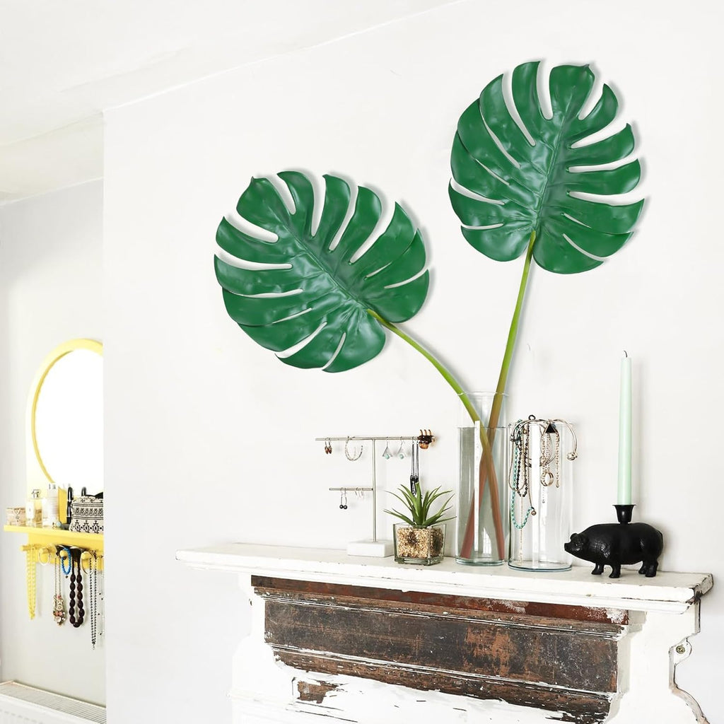 6pcs Artificial Monstera Leaves with Long Stem,Fake Tropical Palm Leaves for Hawaiian Luau Jungle Party Home Wedding Decor (Mix- S | M | L)
