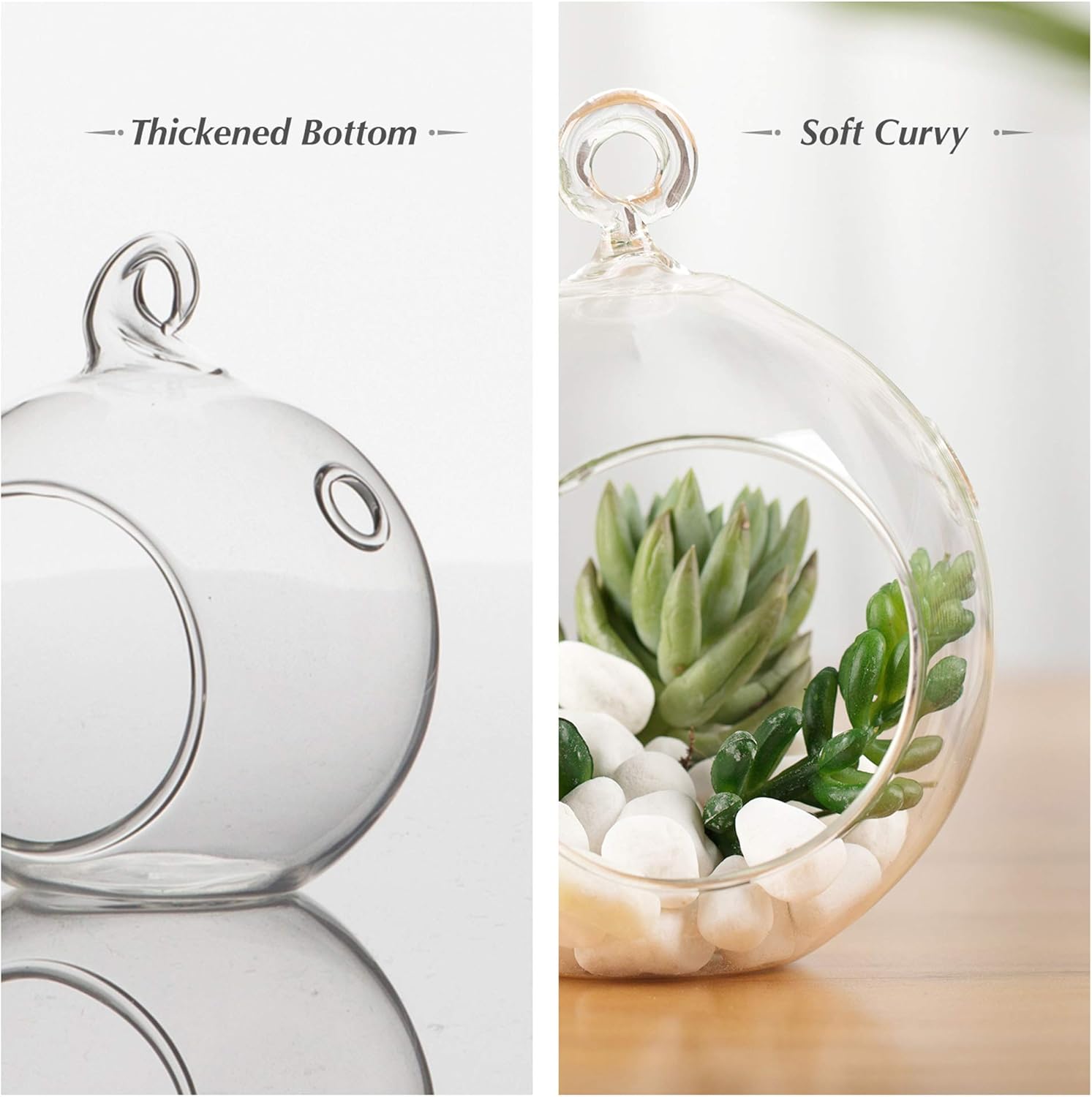 WGV Hanging Terrarium Globe, Width 2.5", Height 3", DIY Air Succulent Planter, Clear Glass Vase Orb with Flat Bottom, Candle Holder for Windowsill Outdoor Garden Decor, 6 Pieces Bulk