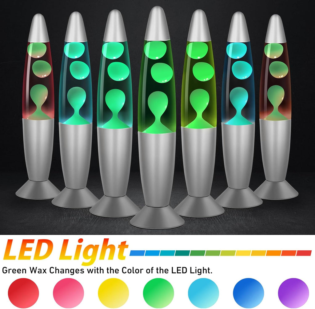 Green Wax Liquid Motion Lamps Multi Color Changing: 13" LED Night Light for Kids Adults, Small Table Lamps for Home Bedroom Decor, Christmas Mood Lights Decor, Birthday Gifts for Boys Girls