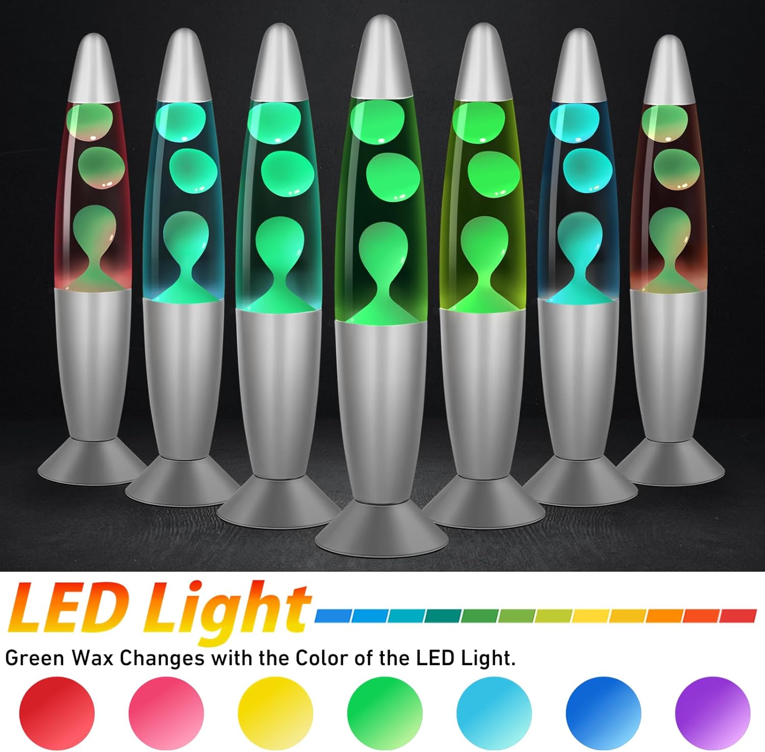 Green Wax Liquid Motion Lamps Multi Color Changing: 13" LED Night Light for Kids Adults, Small Table Lamps for Home Bedroom Decor, Christmas Mood Lights Decor, Birthday Gifts for Boys Girls