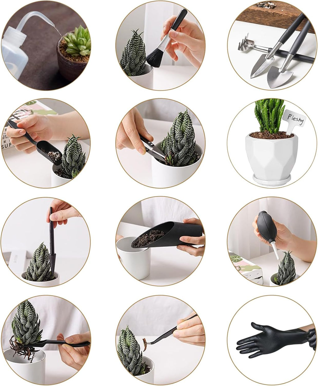 Melphoe 25Pcs Mini Garden Hand Transplanting Succulent Tools Set, 39.4" Thickened Repotting Mat & Plant Tag, Miniature Planting Indoor Fairy Care, Potting, Cactus, Houseplant Bonsai Tool Kit (Black)