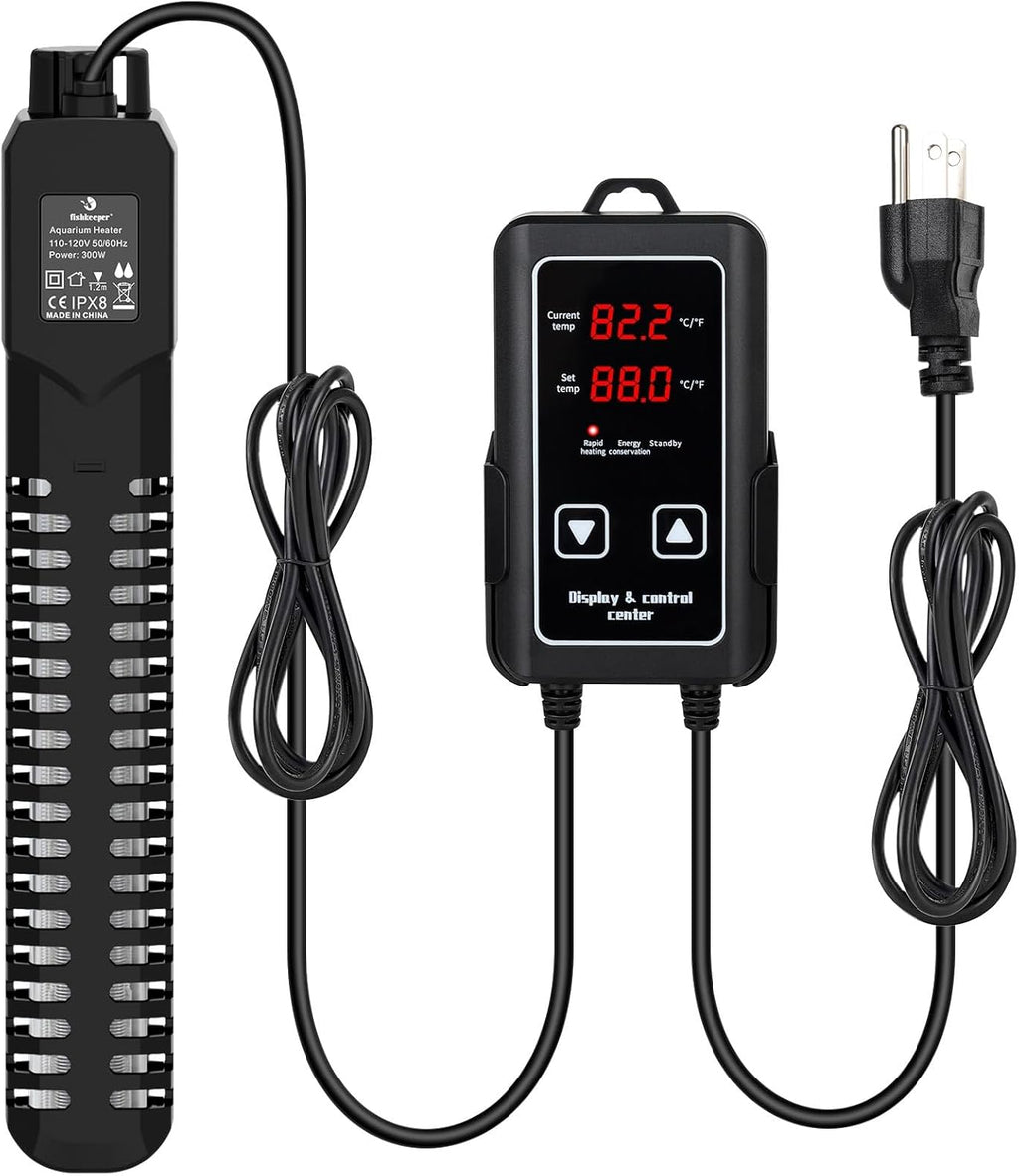 fishkeeper 300W Aquarium Heater, Submersible Fish Tank Heater with Dry-Burn Protection,LED Digital Thermostat,Accurate Temperature Protection for Freshwater and Saltwater 40-75 Gallon