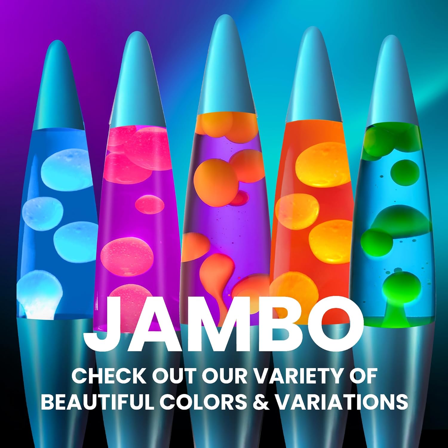 JAMBO 16" Beautiful Lamp- Purple with Yellow/Orange Wax, Relaxing Liquid Light, Night Light Nightlight, Home Decor Living Room Office Bedroom Lamp for Adults Teens Kids, Magma Motion