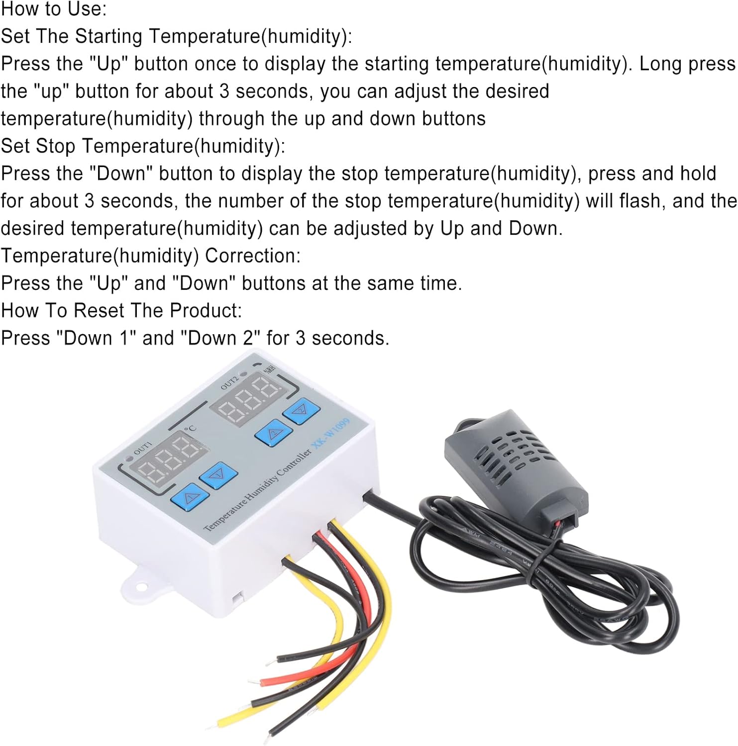 Topyond Dual Display Temperature Humidity Controller Digital Thermostat Module,Heating Cooling Humidification and dehumidification Control 12V 220W for Humidifier Dehumidifier Gree
