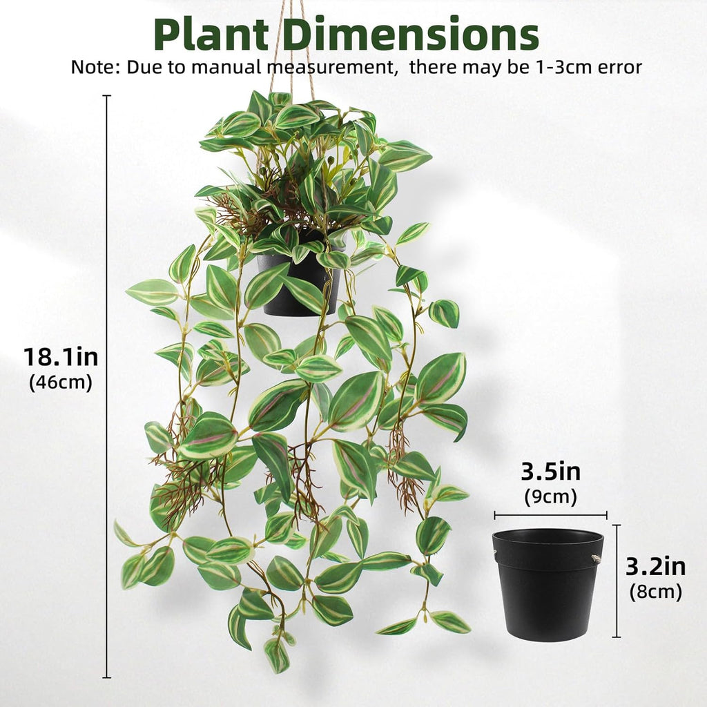 2 Pcs Artificial Hanging Plants Realistic Watermelon Texture Faux Peperomia Leaves Fake Potting Vine Green Plants for Indoor Outdoor Home Garden Decor