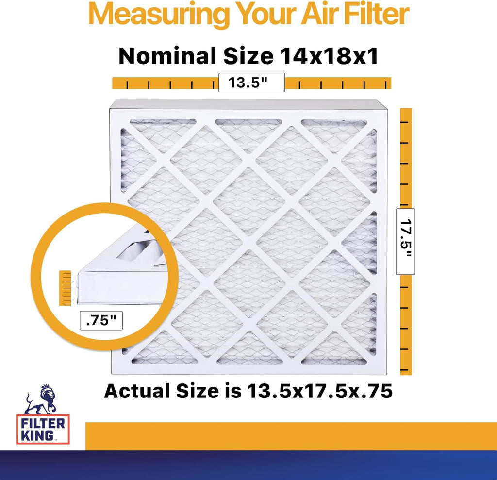 Filter King 14x18x1 Air Filter | 6-PACK | MERV 13 HVAC Pleated A/C Furnace Filters | MADE IN USA | Actual Size: 13.5 x 17.5 x .75"