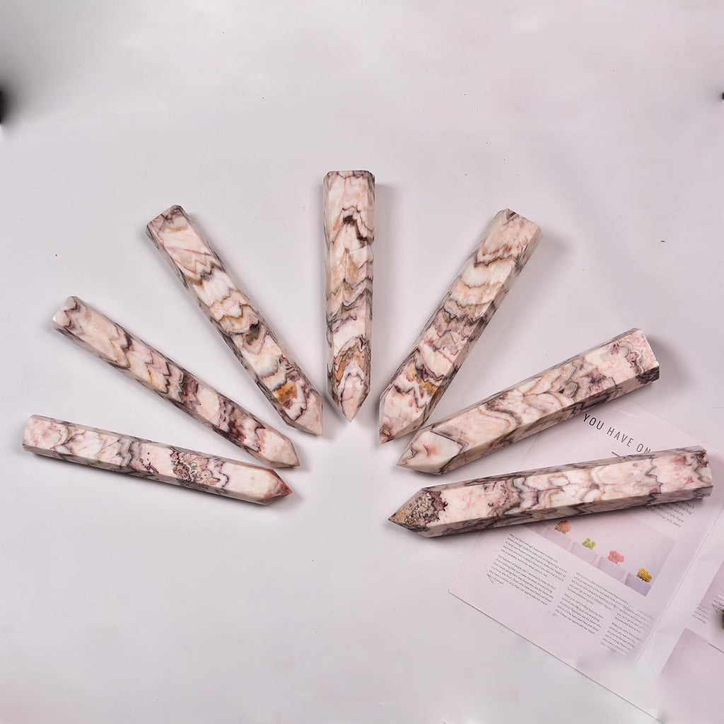 JIC Gem Extra Large Quartz Crystal Obelisk Tower Natural Gemstone Point 6 Faceted Colorful Jade Healing Crystal Wand Reiki Chakra Decor 4.0-4.4 Lbs