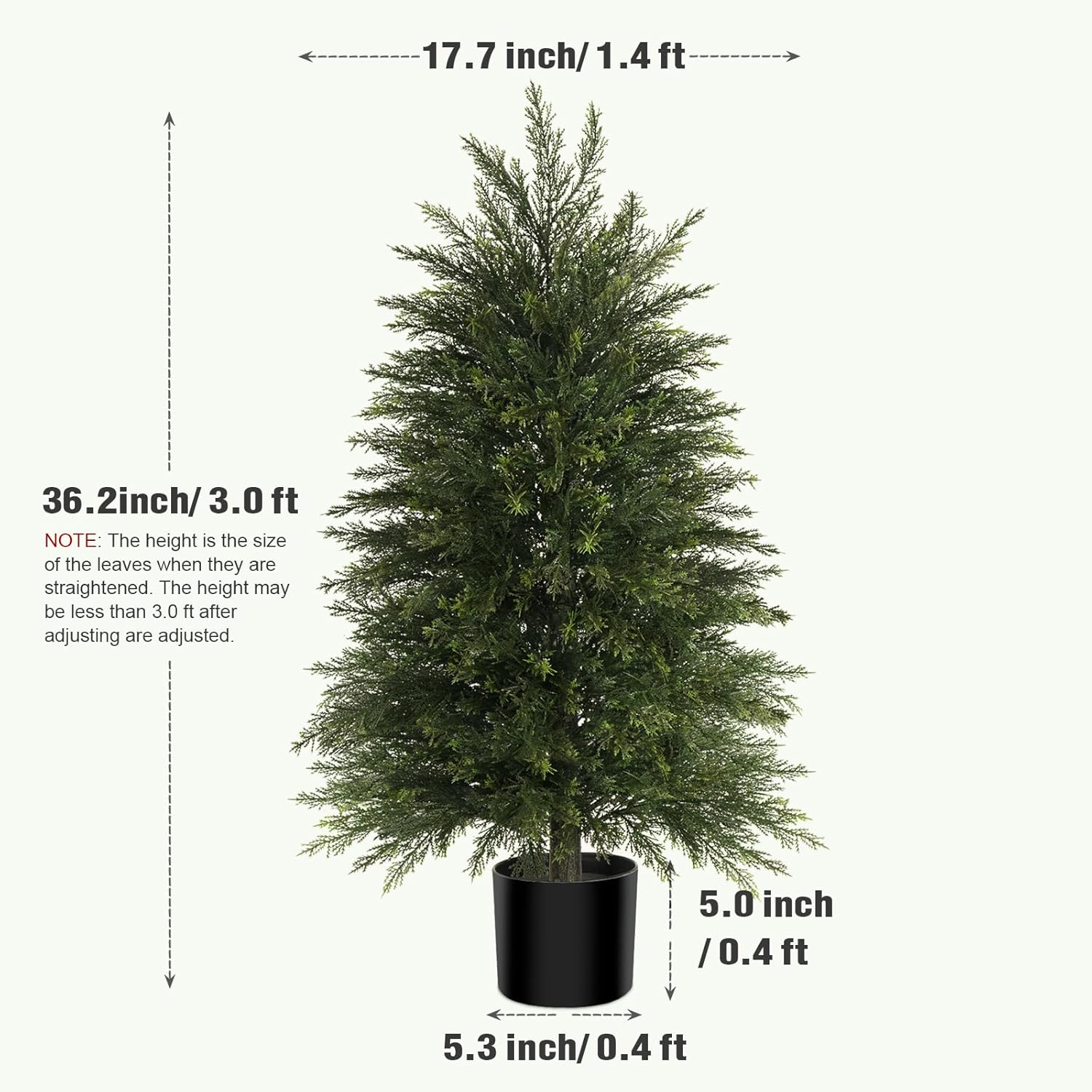 3FT Artificial Cedar Trees Set of 2, Realistic Faux Evergreen Topiary Bushes Plants, Outdoor Potted Fake Cypress Shrubs for Front Porch Garden Home Living Room Decor