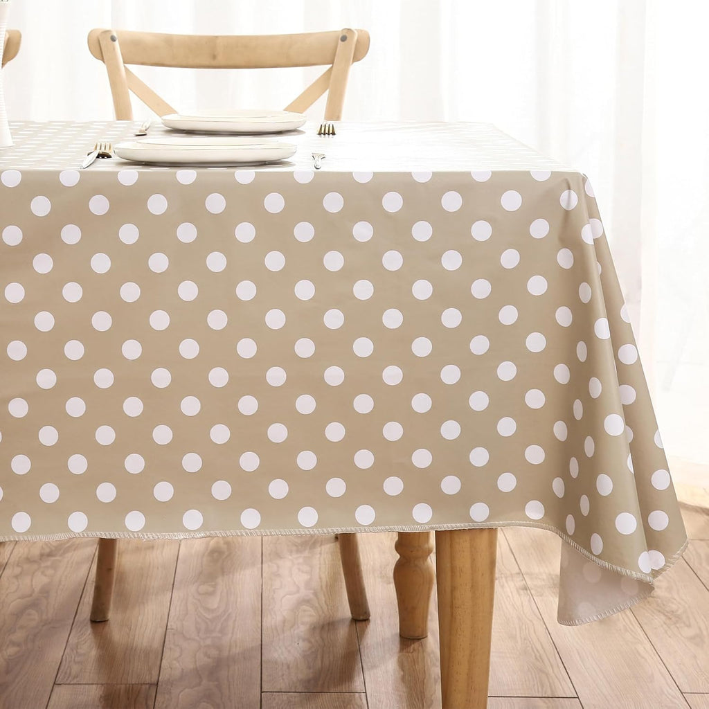 Heavy Duty Vinyl Tablecloth with Flannel Backing Waterproof Oil-Proof Plastic Table Cloth Stain-Resistant Wipeable Rectangle or Square Table Cover for Indoor and Outdoor (White Dots,52x70 Inch)