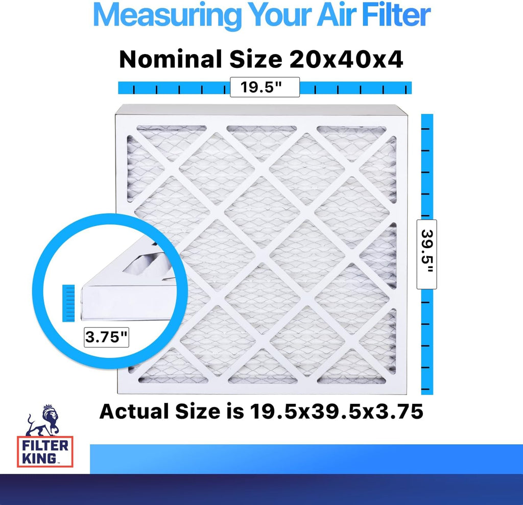 Filter King 20x40x4 Air Filter | 4-PACK | MERV 8 HVAC Pleated A/C Furnace Filters | MADE IN USA | Actual Size: 19.5 x 39.5 x 3.75"