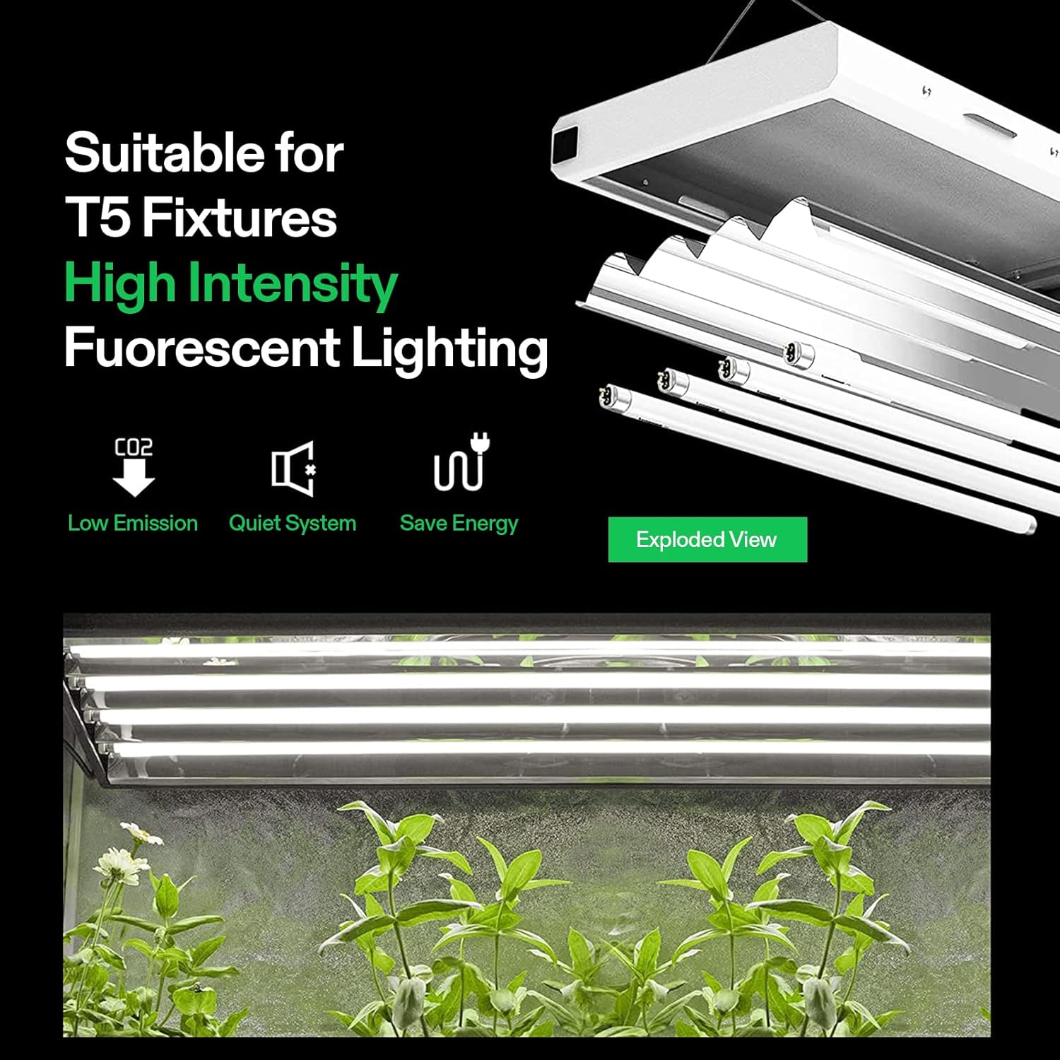 VIVOSUN T5 Grow Light Bulbs 4 Ft 46 Inches, 54W 6500K HO Fluorescent Tubes Light Bulbs, Cool White T5 Bulb for 46 Inches T5 Light Fixtures, T5 Grow Lights for Indoor Plants, 4 Ft 54W Pack of 5