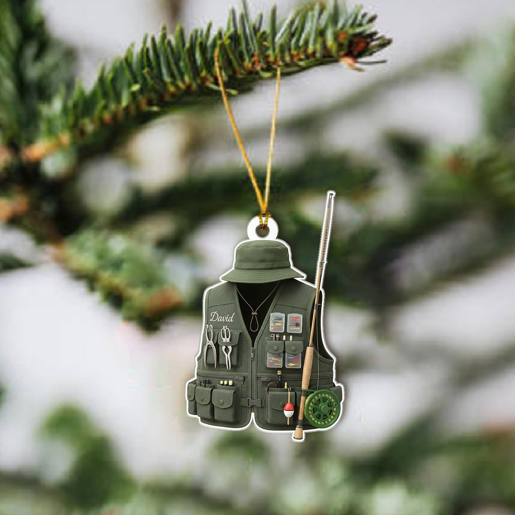 Personalized Fishing Vest Ornament - Fisherman's Gear Ornaments Christmas Tree Decor - Hobby Hanging Xmas Decorations Gift for Anglers, Dad