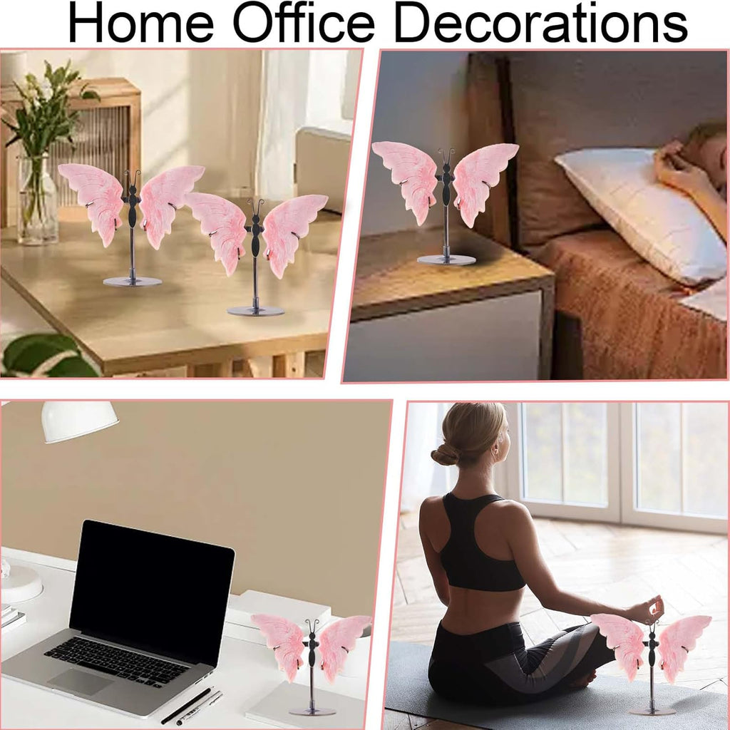 Apengshi Genuine Crystal Butterfly Ornament, Amethyst Agate Wings, Home Office Tabletop Home Decor (Pink Australian)