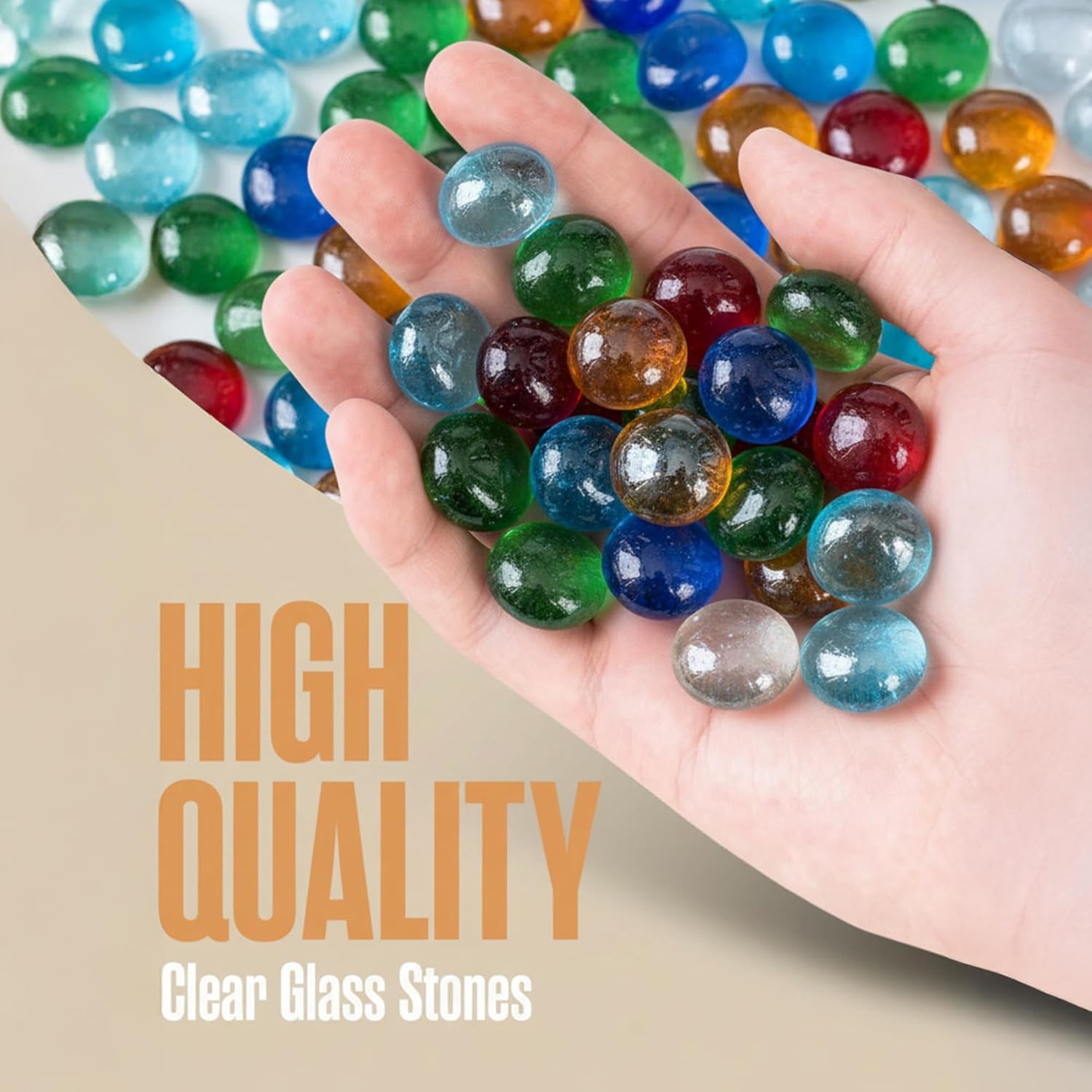 Houseables Glass Beads for Vases, Marbles for Vases, Glass Marbles, Colored Beads, Flat, Colored Gems, Filler, Crafts, Pebbles, Stones, Decorative Rocks, Plants, Florist, Floral, Fishbowl, 5 LB, 500PC