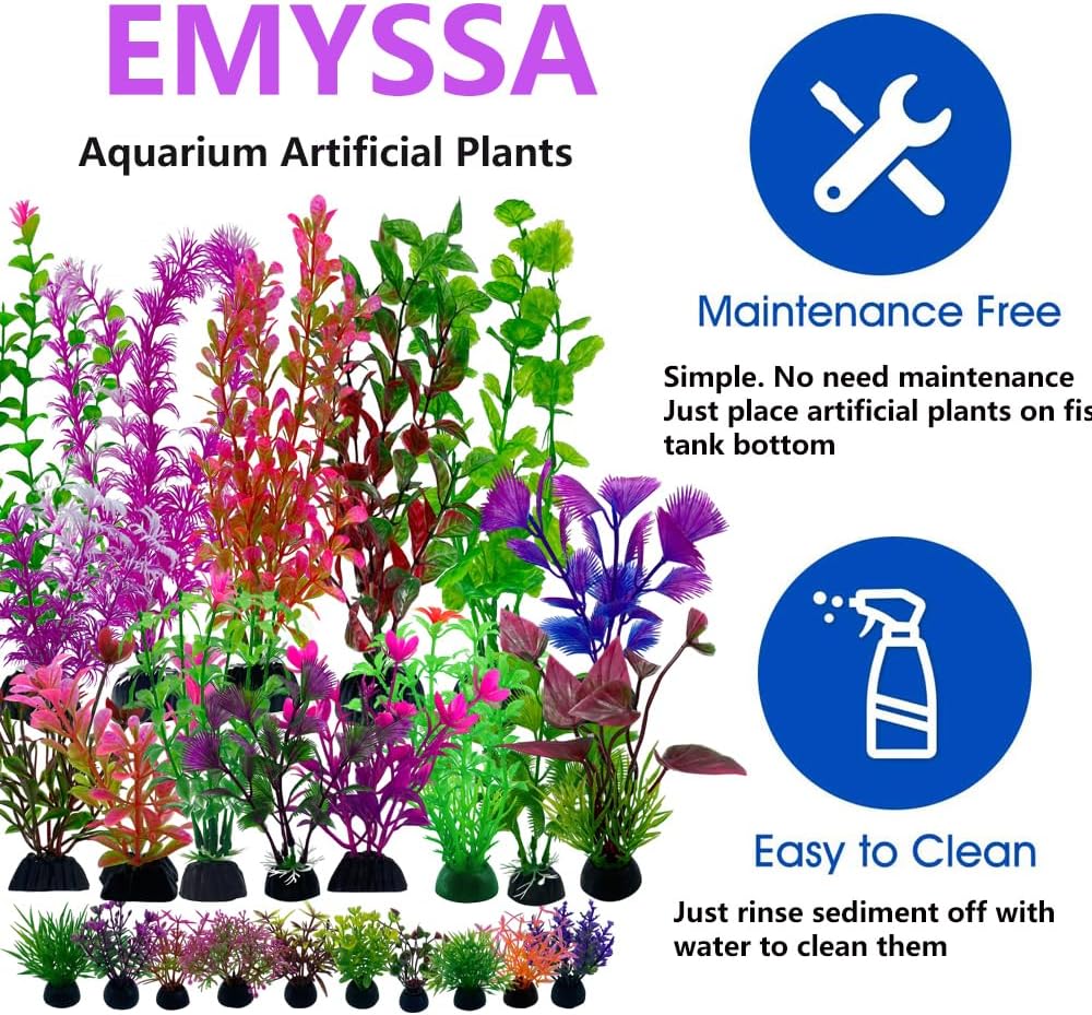 25pcs Fish Tank Accessories Aquarium Artificial Plants, Fish Tank Decorations Plants, Aquarium Decor Artificial Plants, Small to Large
