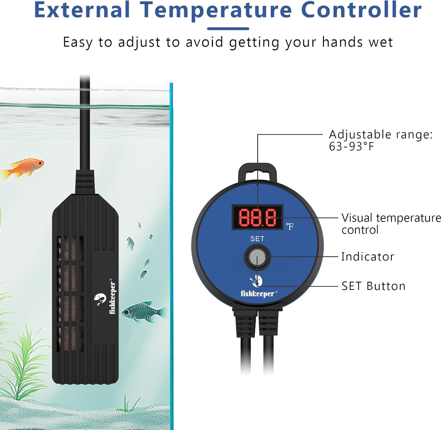 fishkeeper Small Aquarium Heater, Submersible Betta Fish Tank Heater 50W with LED Digital Display Controller Adjustable Temperature for Saltwater and Freshwater(5-14 Gallon)