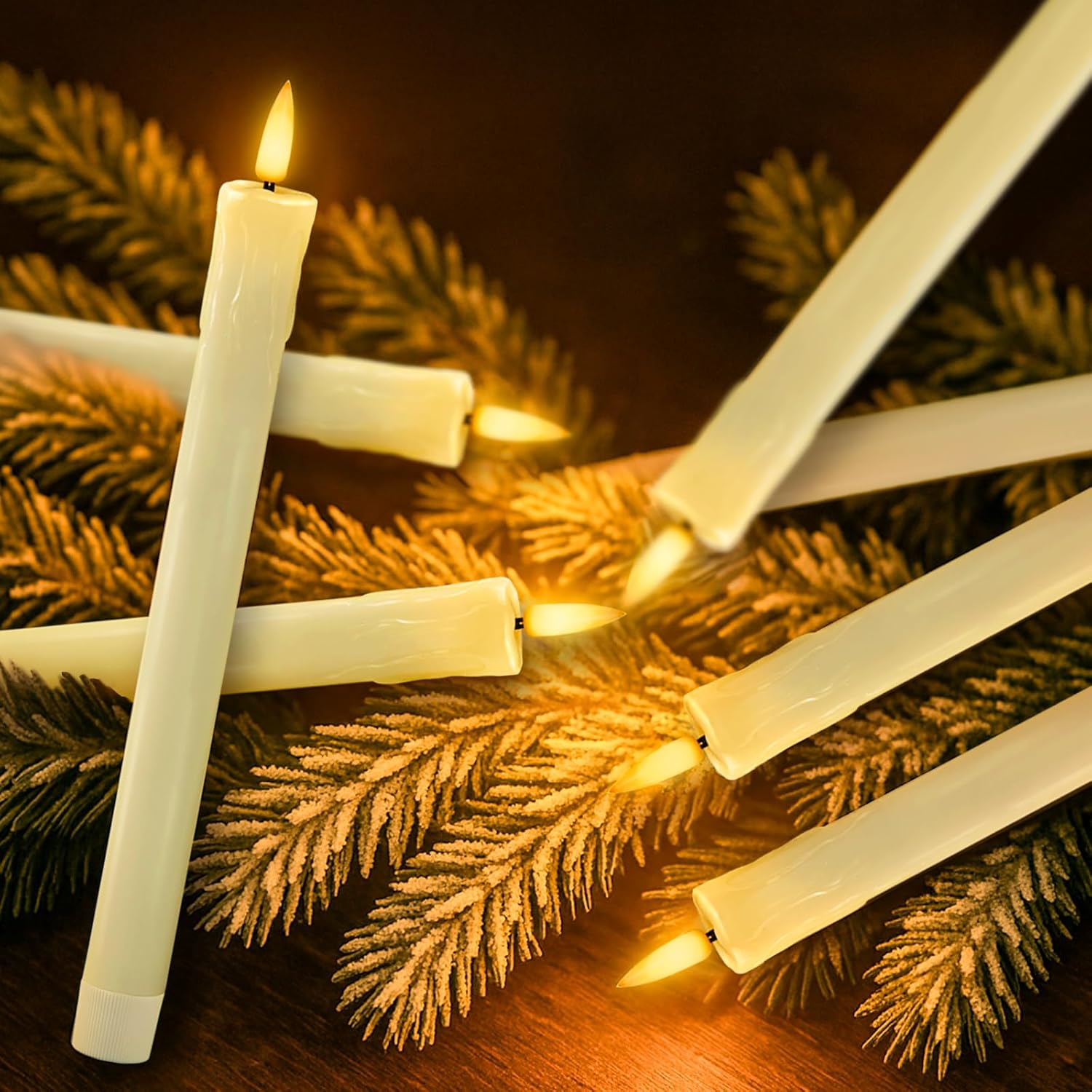 Homemory 6 PCS Real Wax Flameless Taper Candles with Remote, Flickering LED Candlesticks with Timer Dimmer, Fake Candles for Xmas Wedding Celebration Decor, Ivory, 9.6 Inches