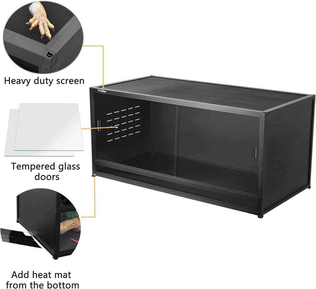 PVC Reptile Enclosure 48" x 24" x 24" Space Efficient Reptile Terrarium 120 Gallon Large Tank for Bearded Dragon Lizard Snake, Wide Breeding Vivarium Area with Sliding Doors Lock (2pcs-Black Panels)