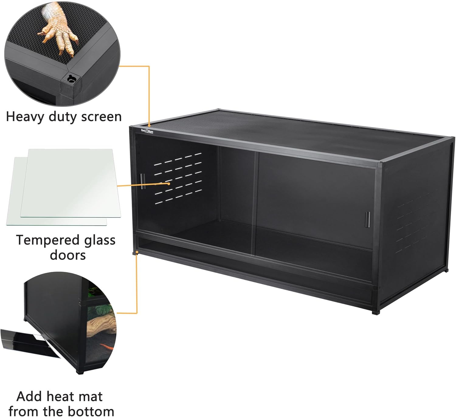PVC Reptile Enclosure 48" x 24" x 24" Space Efficient Reptile Terrarium 120 Gallon Large Tank for Bearded Dragon Lizard Snake, Wide Breeding Vivarium Area with Sliding Doors Lock (2pcs-Black Panels)