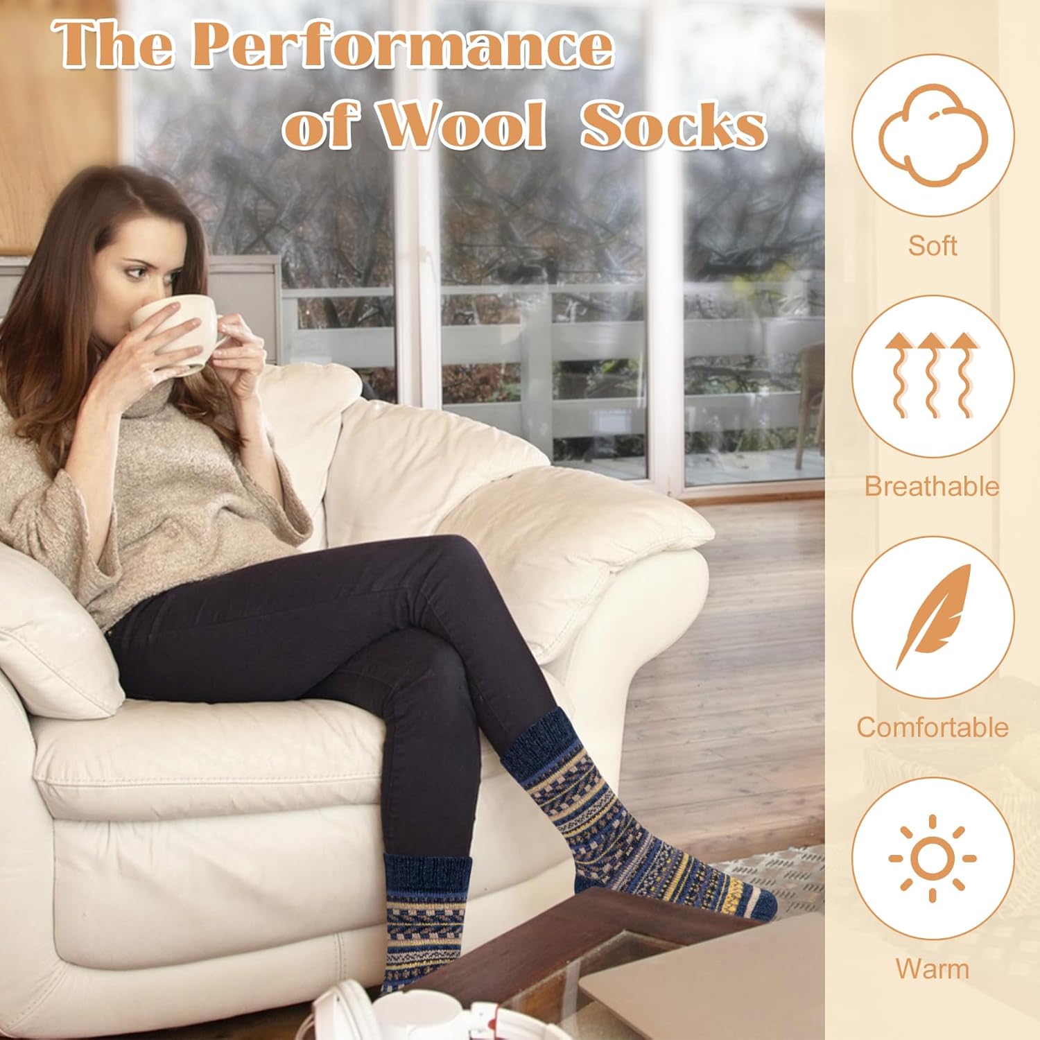 Justay 5 Pairs Wool Socks for Women - Winter Thick Boot Cozy Crew Vintage Soft Calf Knit Warm Socks Gifts