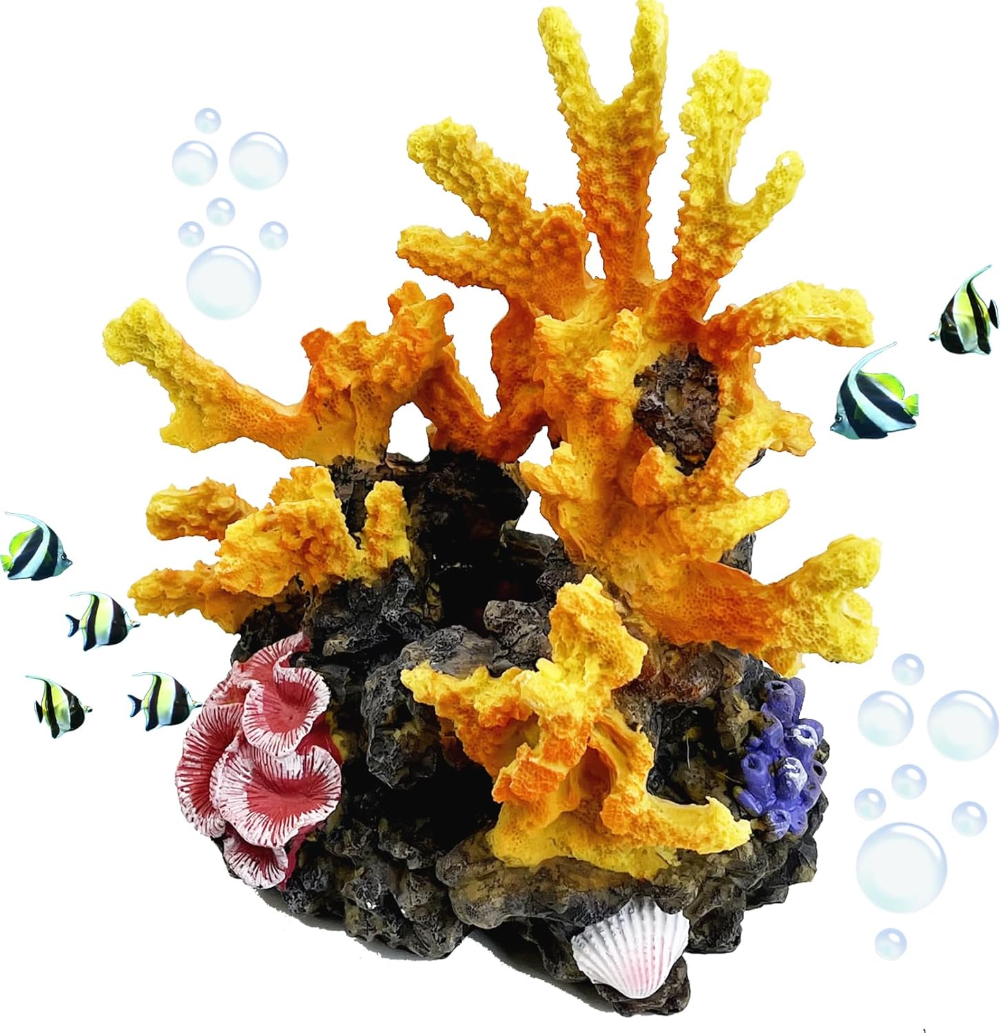 PINVNBY Aquarium Coral Reef Decor, Artificial Aquarium Coral Ornament Fish Cave Hideout Artificial Aquarium Plants Artificial Resin Fish Tank Accessories for Aquarium Landscaping (Yellow)