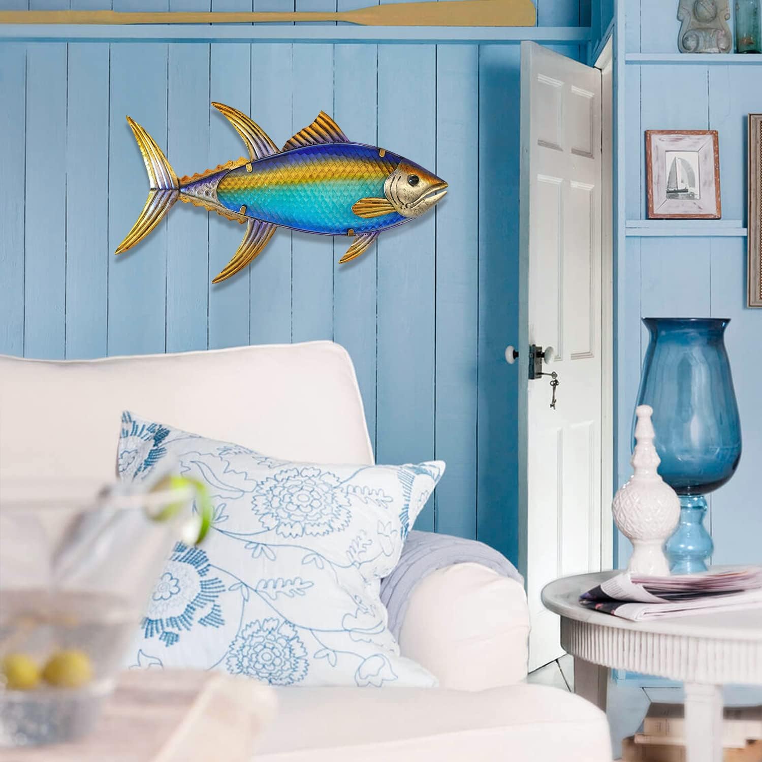 LIFFY Metal Fish Wall Decor Fish Metal Wall Art Hanging Outdoor Wall Art for Outdoor Ocean Beach Sea Pool Decor
