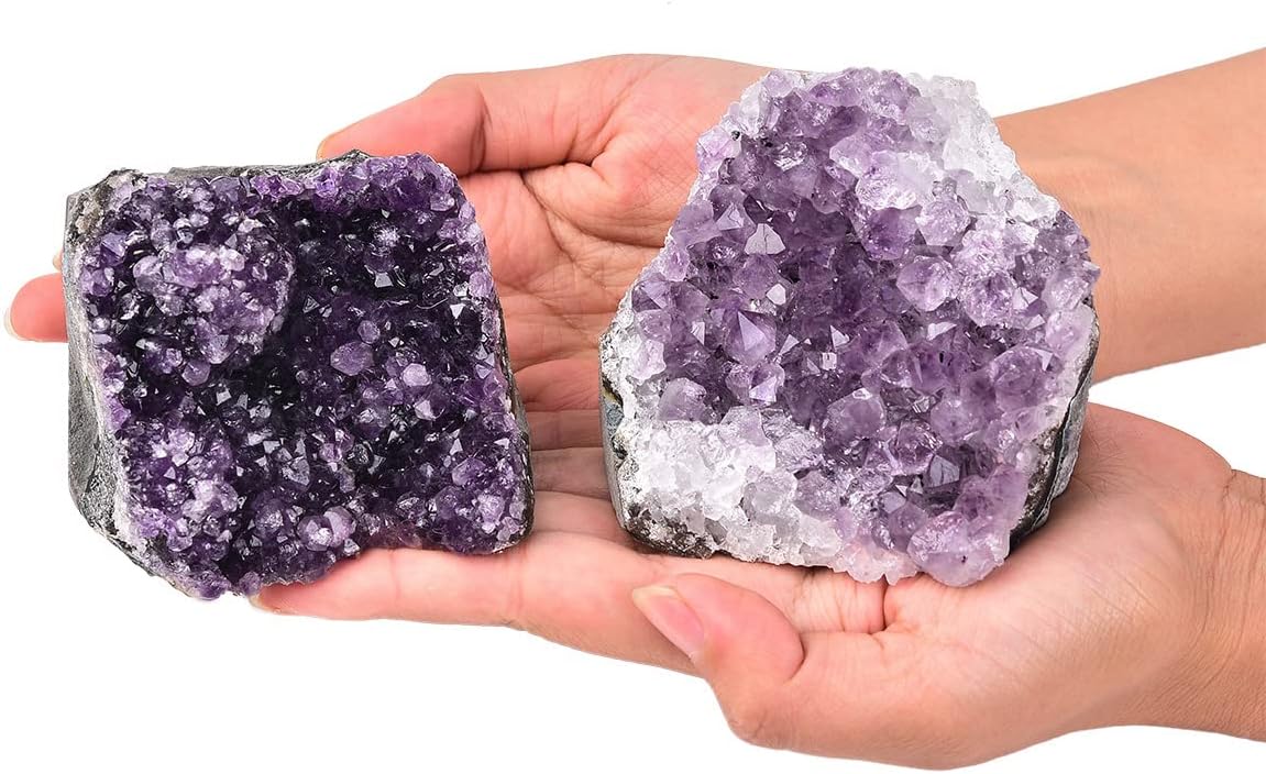 JIC Gem Natural Amethyst (3 lb to 4 lb) Crystal Cluster from Brazil Light Purple Quartz Geode for Home Decor