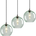 Light Green Glass Pendant Lights Kitchen Island Globe Pendant Light Fixtures Modern Pendant Lighting for Bedroom Living Dining Room Light Fixture (9.84 in, 3 Pack)