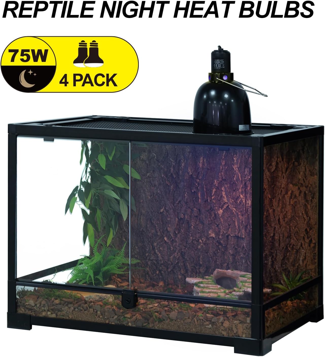 WACOOL 4Pack Reptile Night Heat Lamp, 75W Night Heat Lamp for Reptiles & Amphibians,Simulate Nature Moonlight Purple Night Light for Bearded Dragon Lizard Snake Crab…