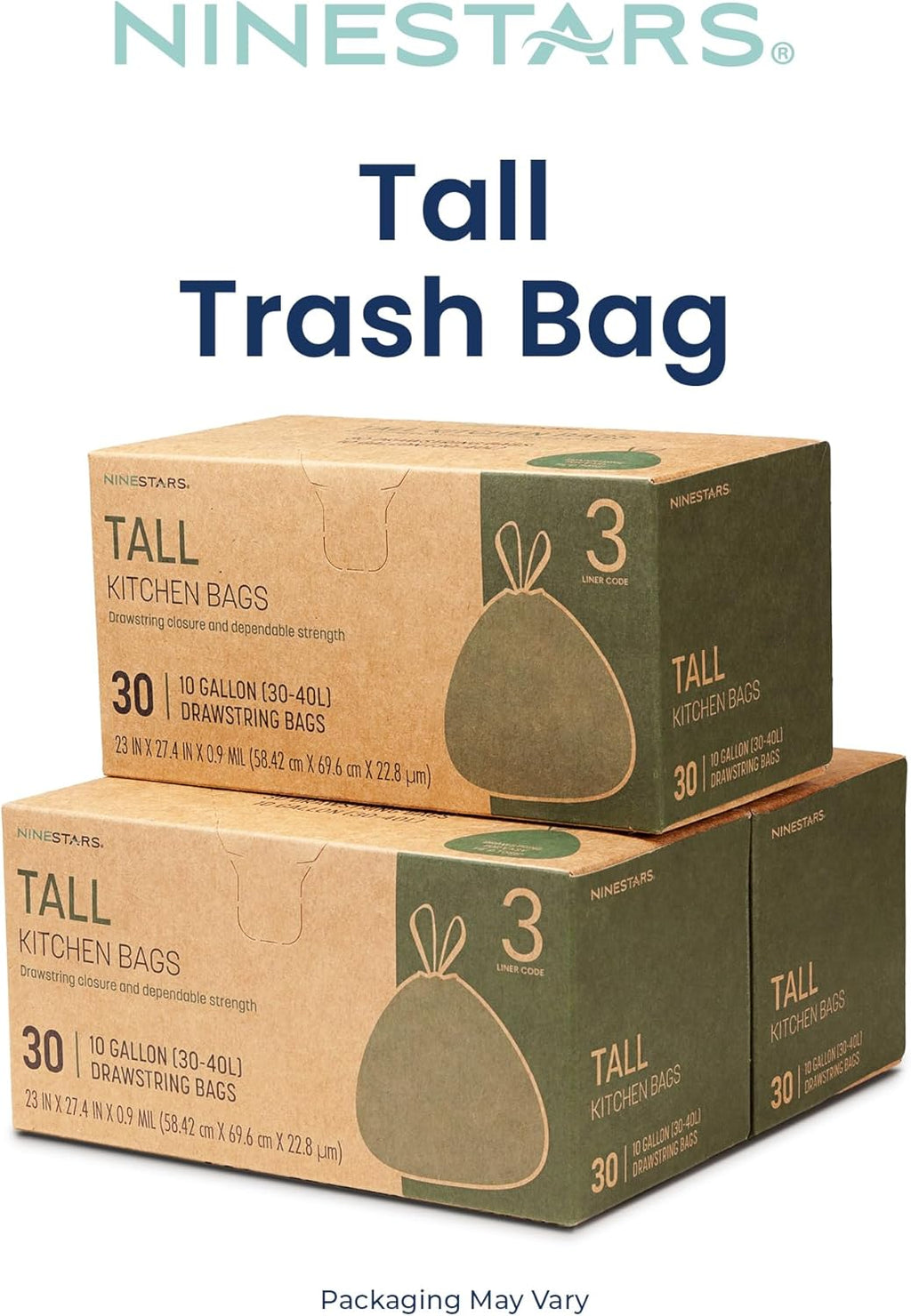 Ninestars Extra Strong Trash Bags with Drawstring, Multiple Sizes 90 Count, Kitchen Drawstring trash bags 90 Trash Bags (10 Gallon 90 ct White)
